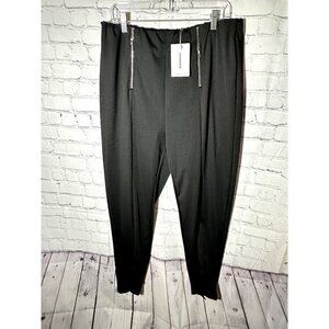 BLOOMCHIC LADIES BLACK ELASTIC WAIST PANTS WITH ZIPPER DETAIL AND FRONT SLITS (1